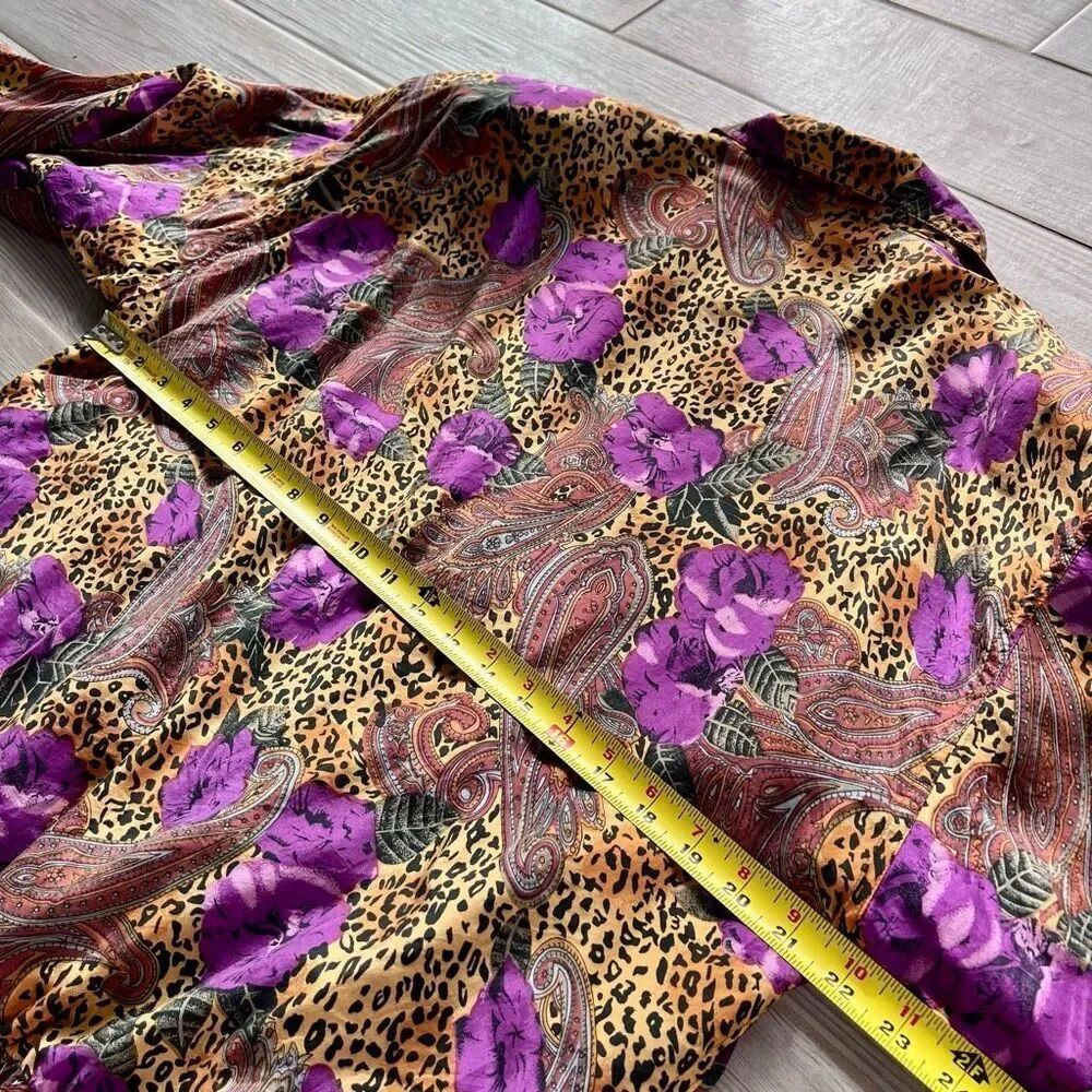 Retro Silk Road Womens Multicolor Paisley‎ Floral Animal Print Bomber Jacket M - Picture 8 of 8